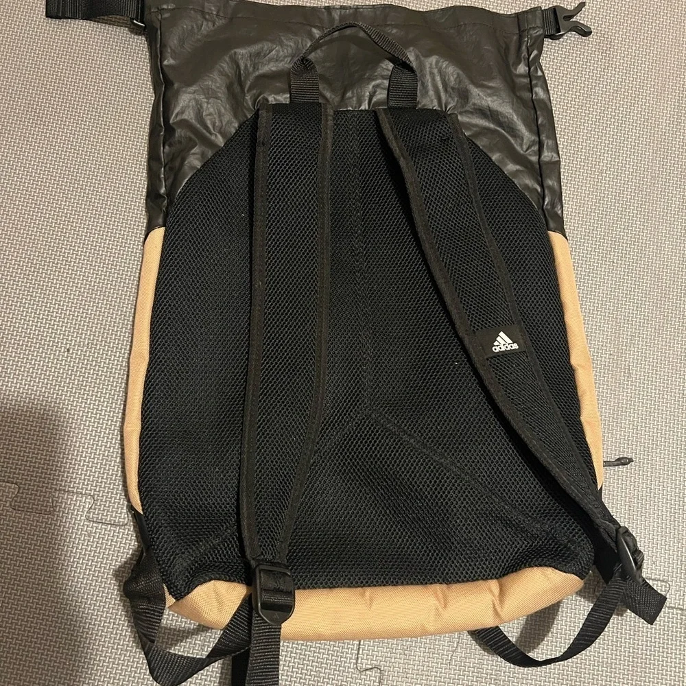 Adidas Black and Tan Backpack with Geometric Design